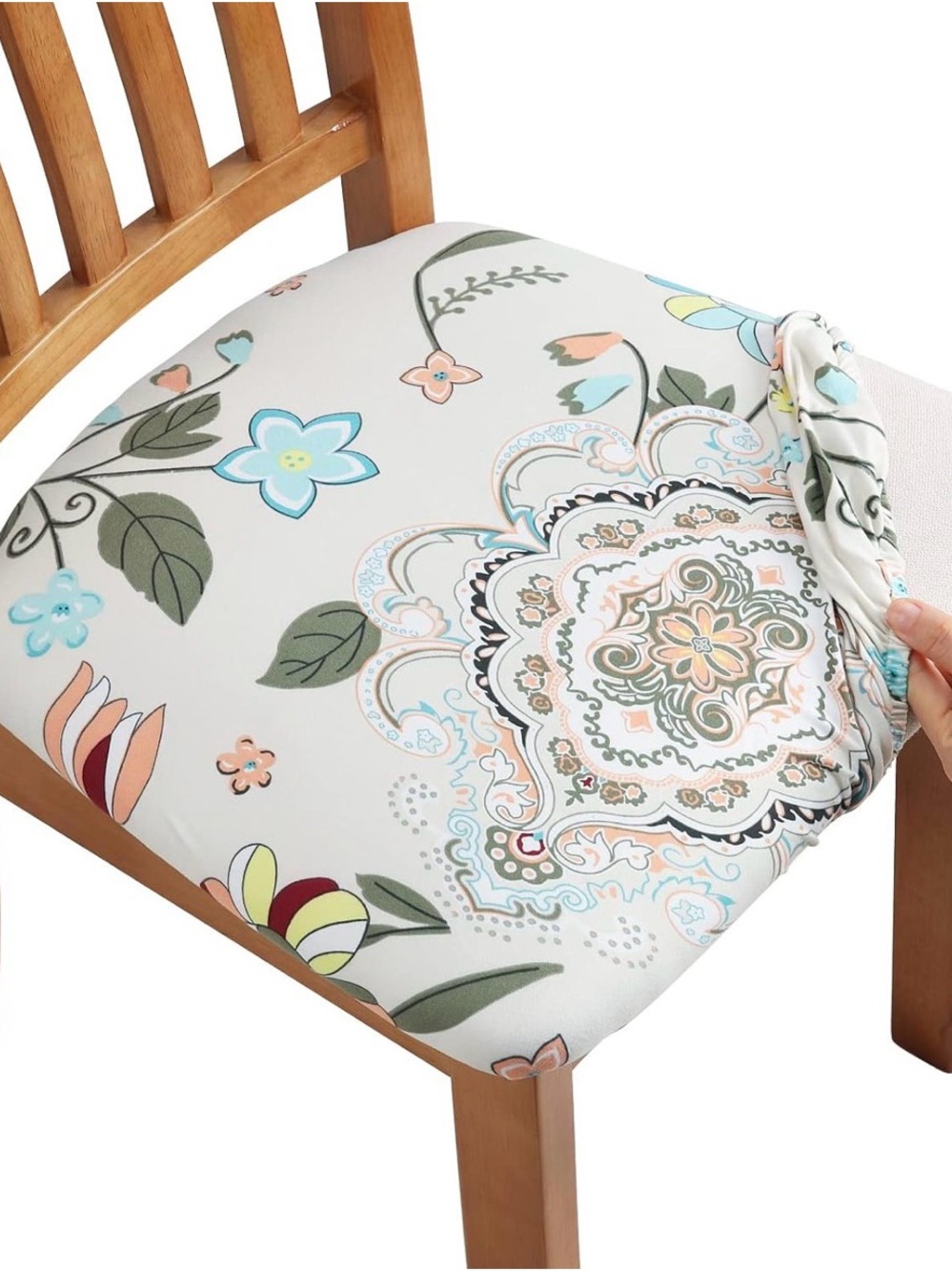 Set of 6-Floral Medallion Elastic Chair Covers